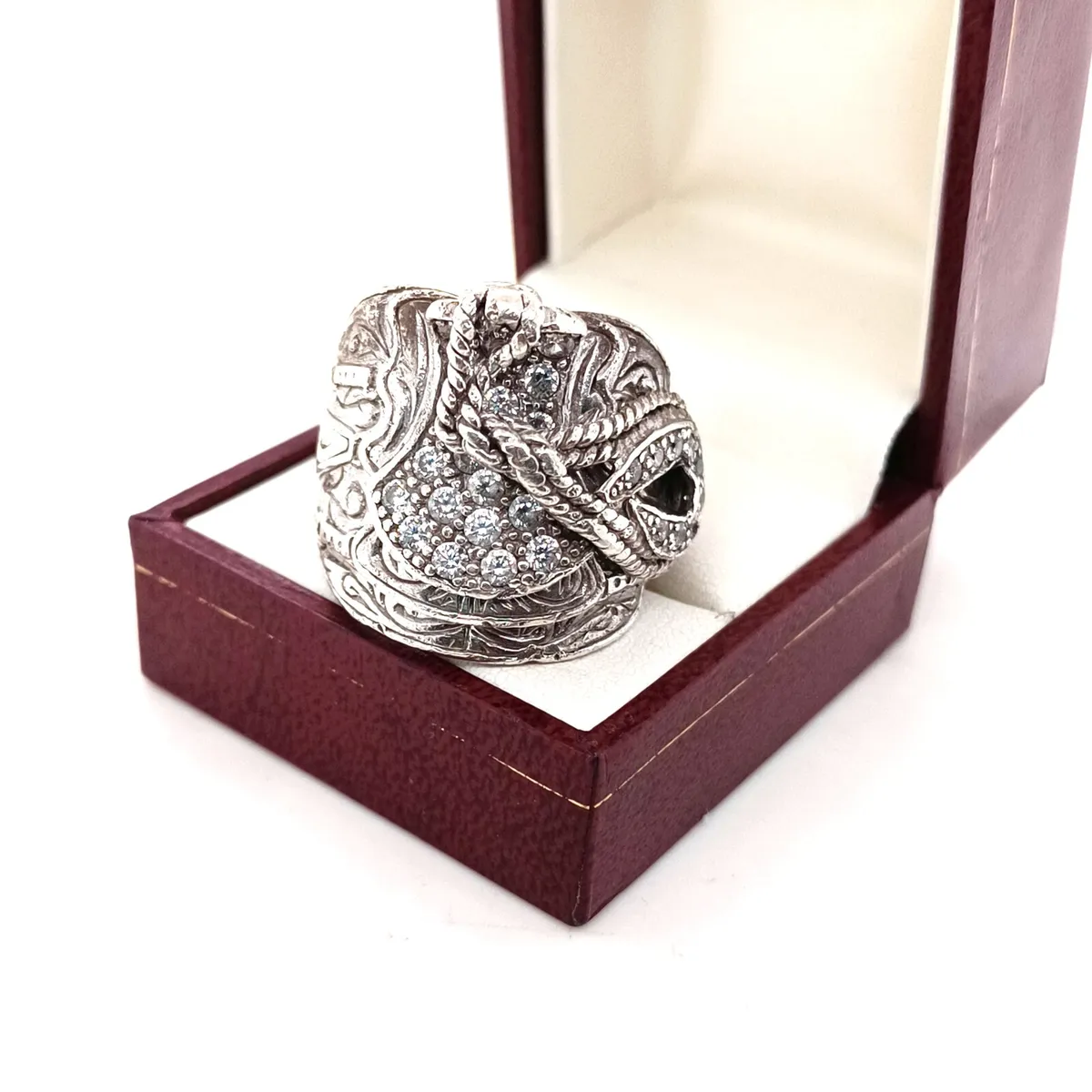 Heavy Saddle Ring, Solid Silver & Zirconias - Image 1