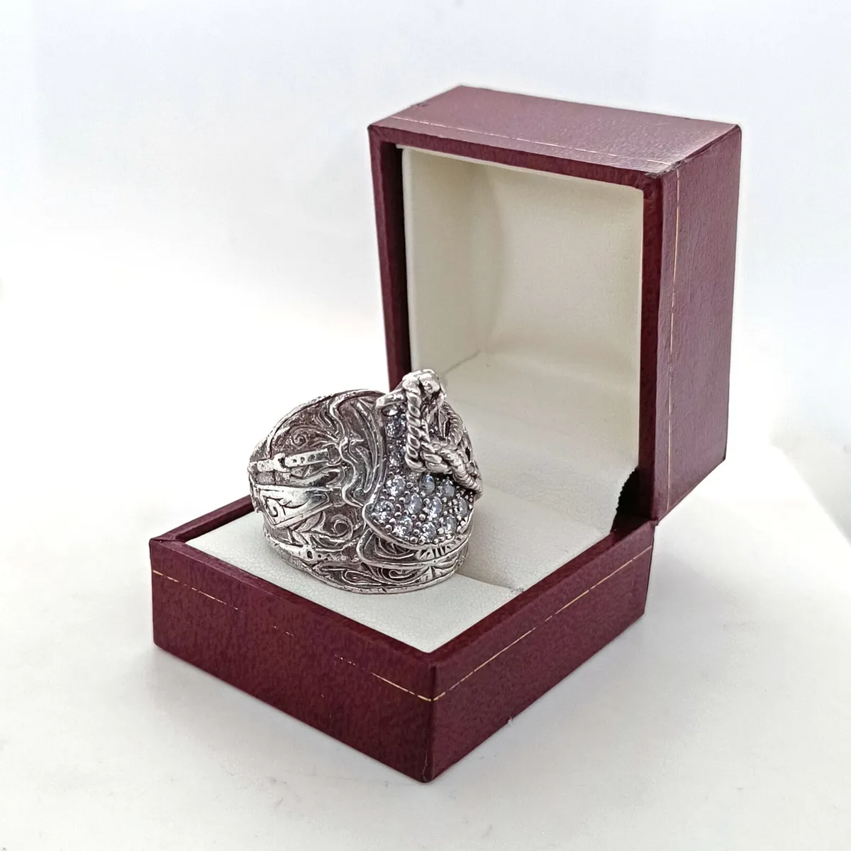Heavy Saddle Ring, Solid Silver & Zirconias - Image 2