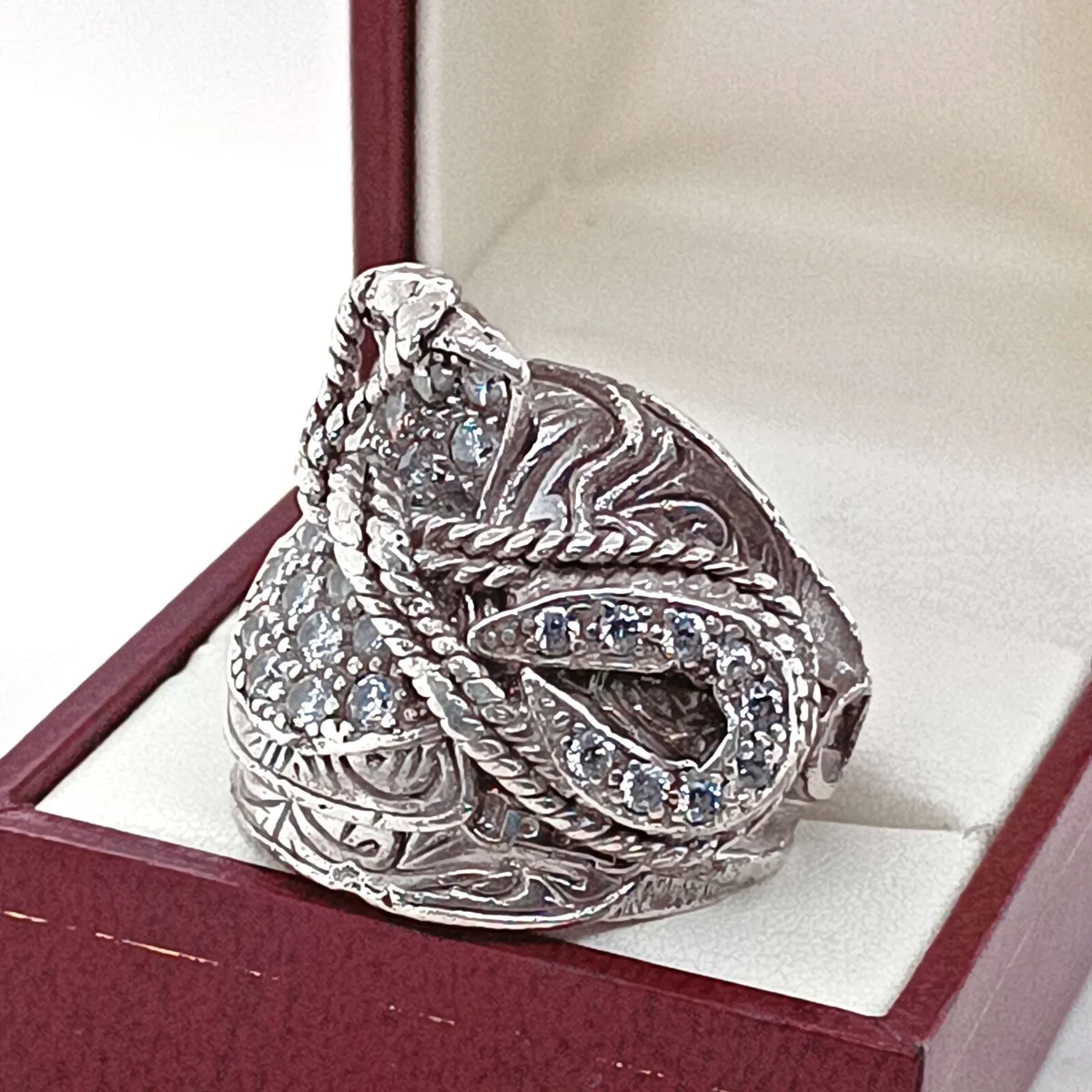 Heavy Saddle Ring, Solid Silver & Zirconias - Image 3