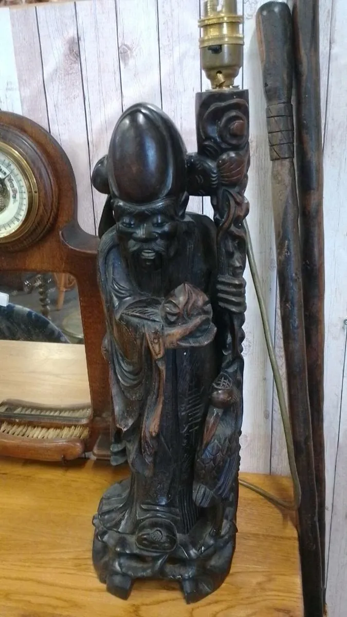 Late 19th Shou Xing Rosewood Lamp - Image 1