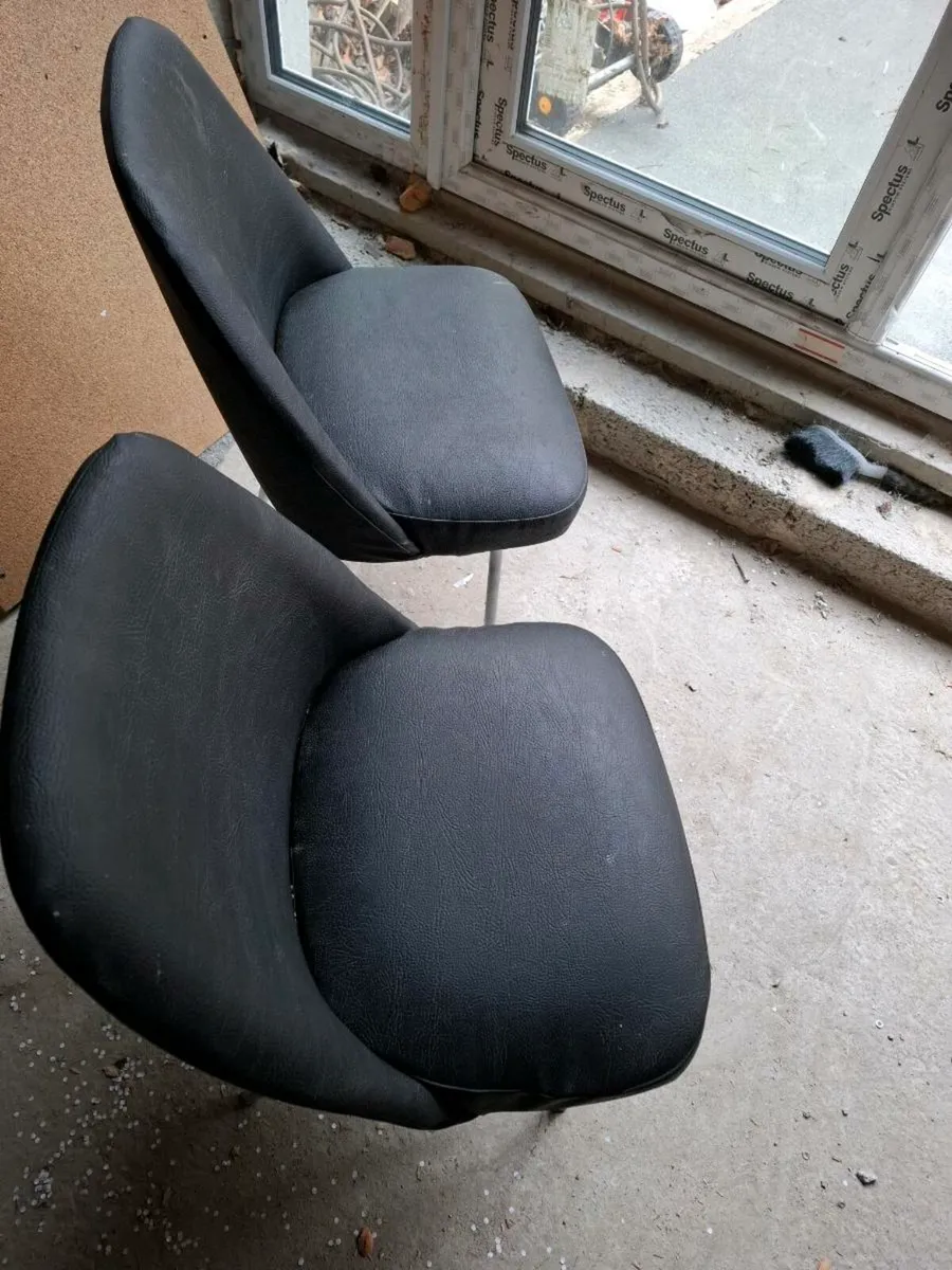 2 x Black leather dining chairs - Image 1