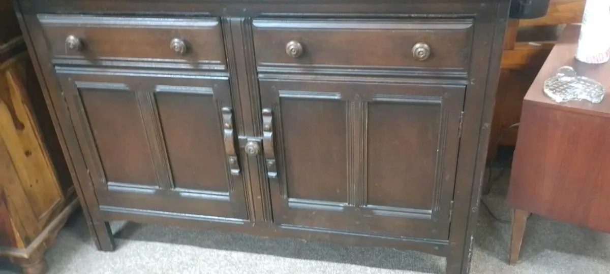 Vintage Dark Elm Ercol Kitchen Dresser - Image 3