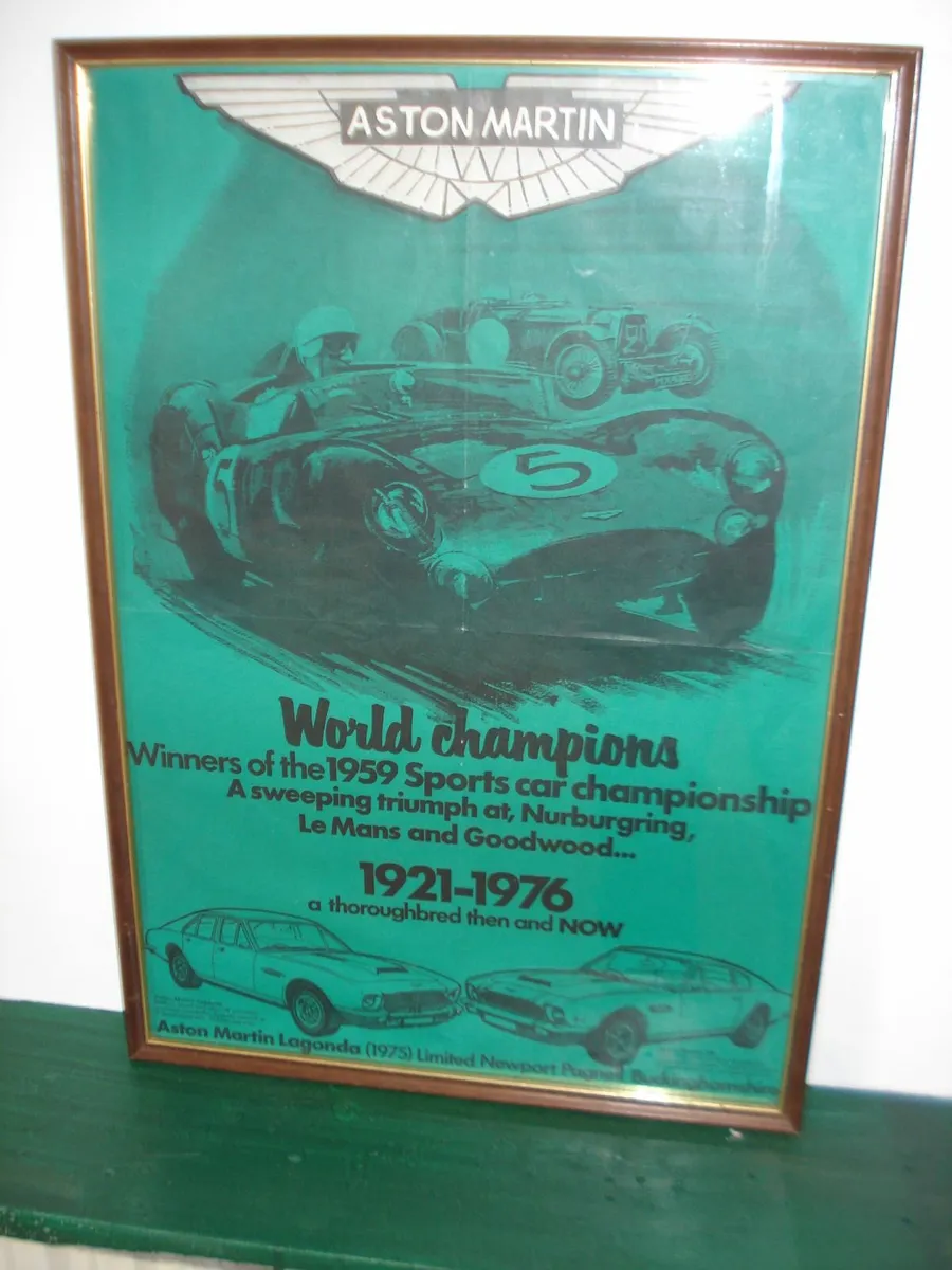 ASTON MARTIN LAGONDA FRAMED 1976 POSTER & BADGE. - Image 3