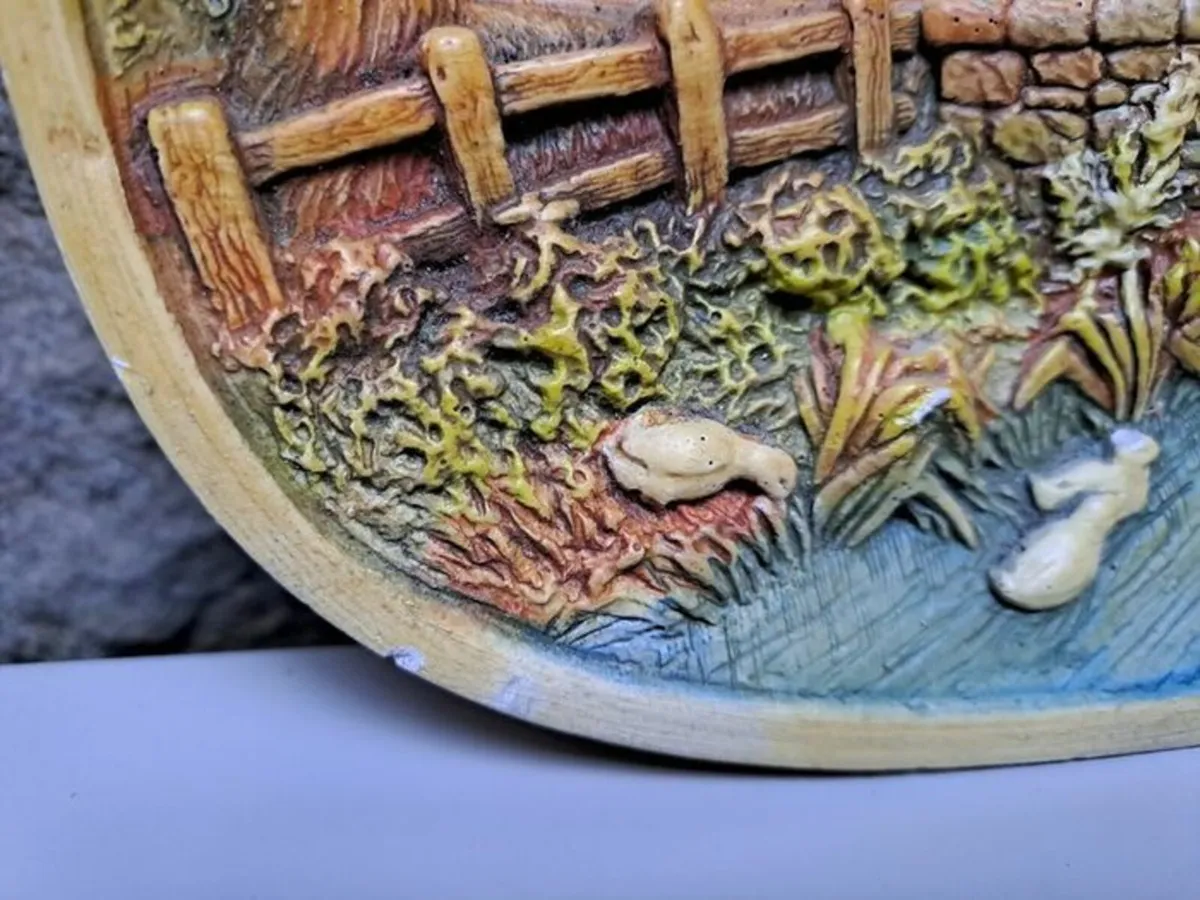 Vintage 3D wall plate Cottage by the River - Image 2