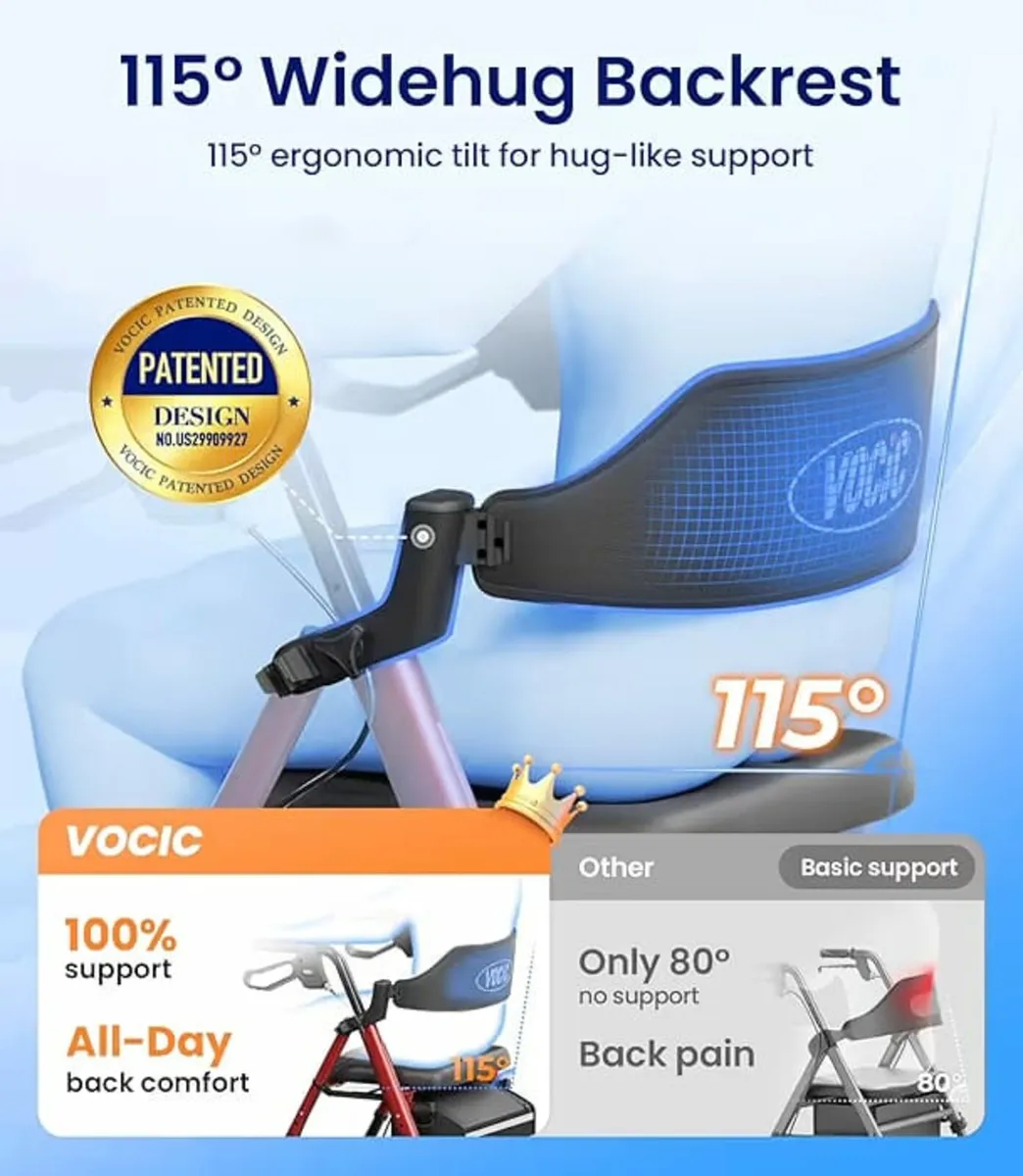 VOCIC Rollator Walker with Seat, Brakes, Bag, Fold - Image 4