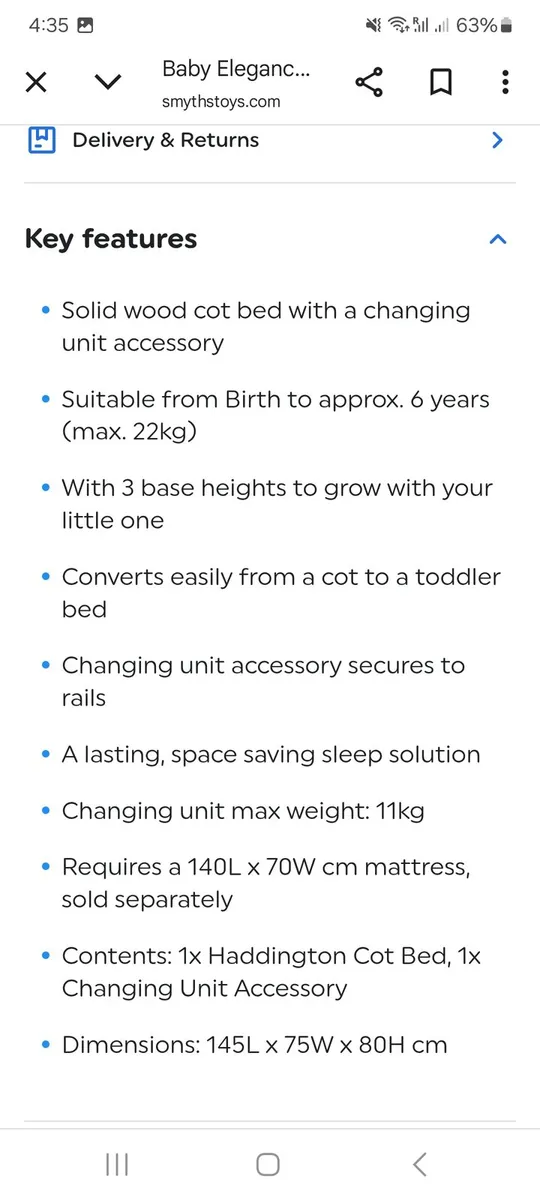 Cot bed with mattress - Image 2