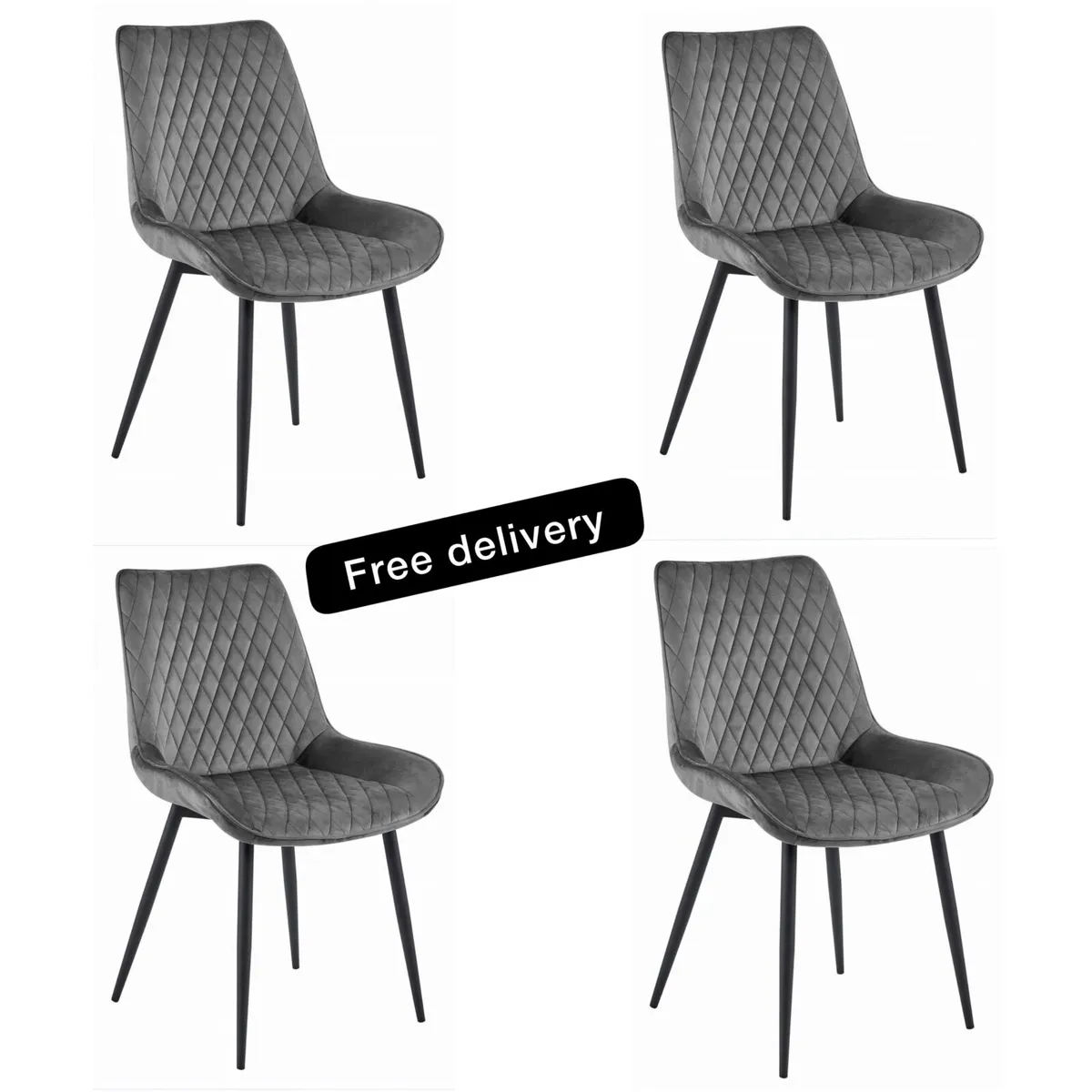 4 x chair dark grey velvet  legs black Vero A - Image 1