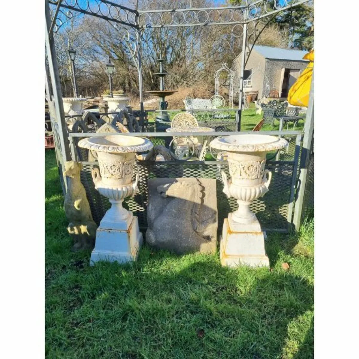Cast Iron Urns on Pedestals – Pair – Medium – H321