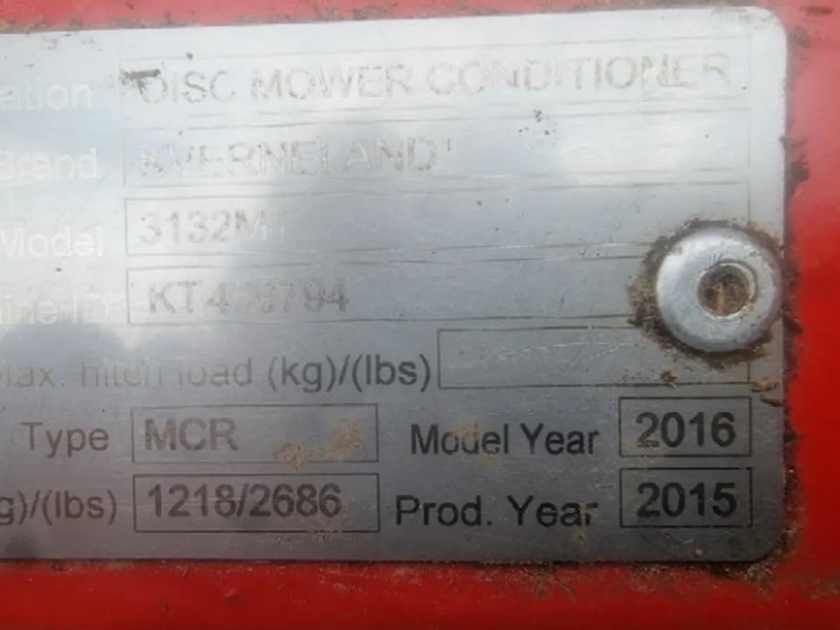 2016 Kvernland 3132 MT 10' disc mower conditioner - Image 2