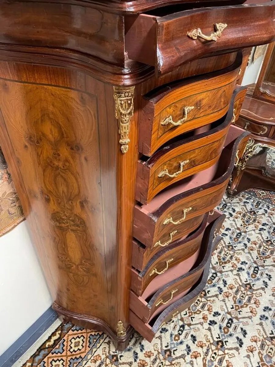 Elegant Large Vintage Tallboy with Marble Top - Image 3