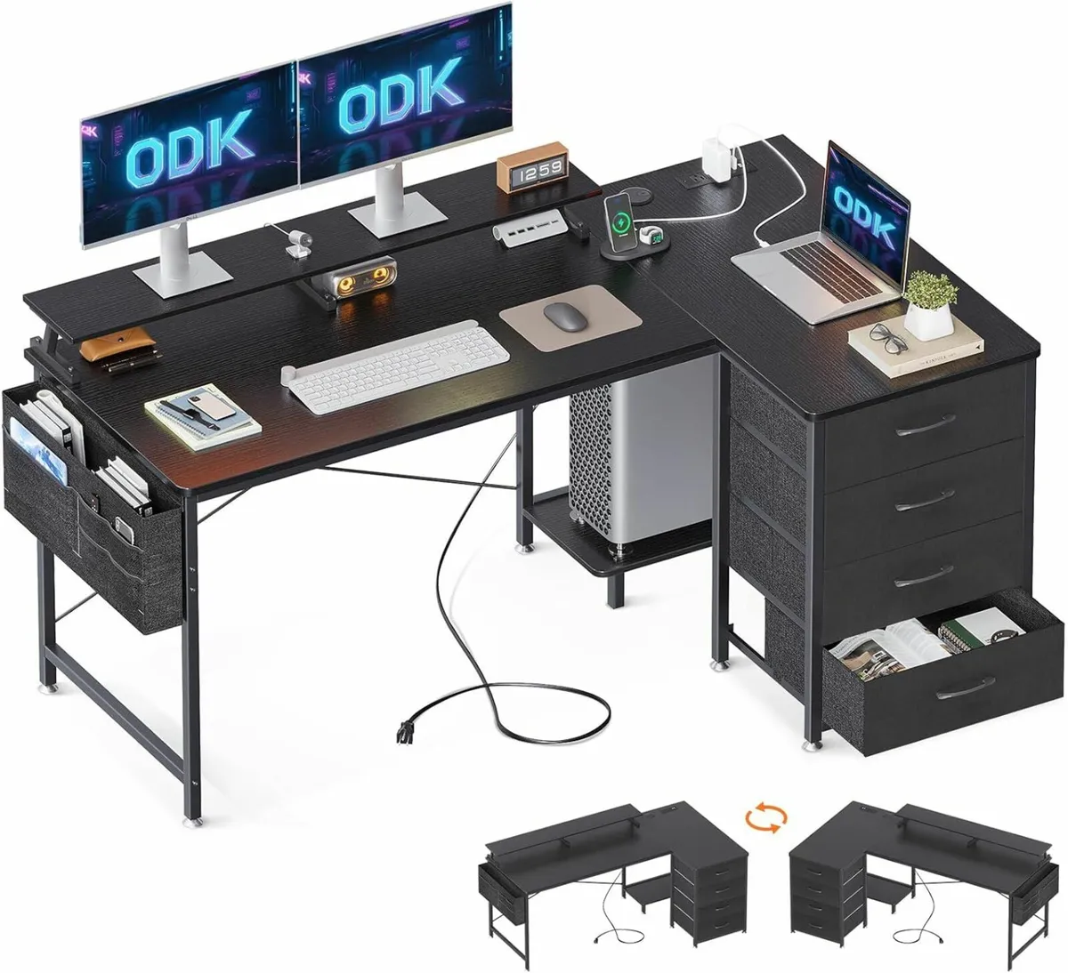 Drawers L Shaped Computer Desk Office 140x80cm - Image 1
