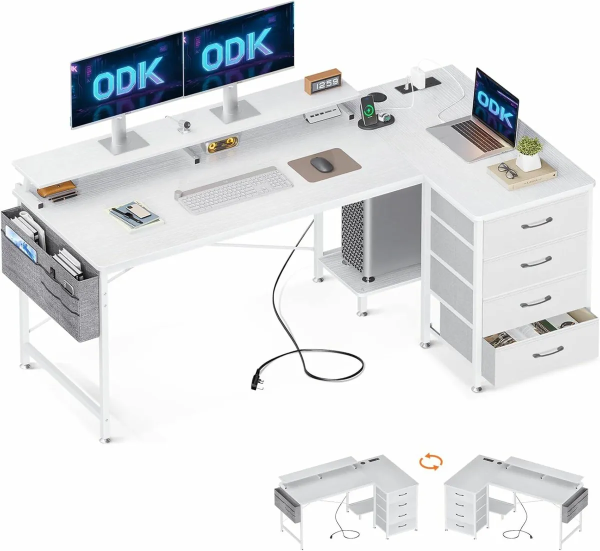 Office Desk Drawers Computer Desk 160x80cm White - Image 3
