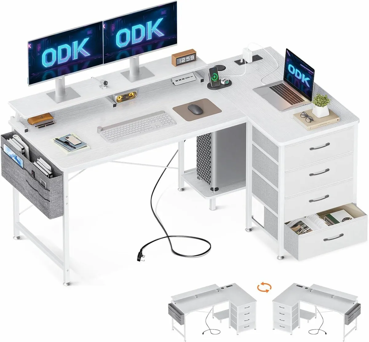 L Shaped Computer Office Desk Drawers 140x80 white - Image 3
