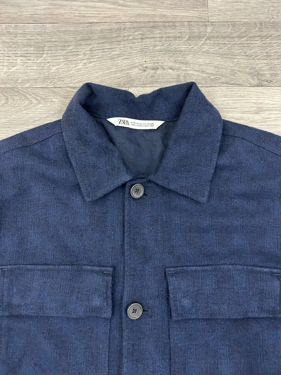 Zara Linen Brand Jacket Overshirt Mens Medium - Image 3