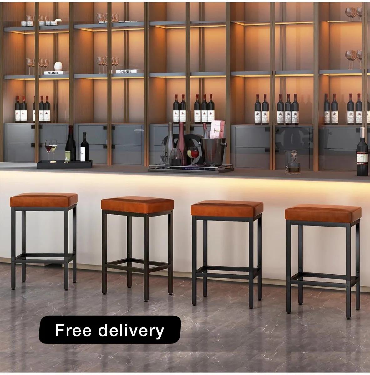 Bar Stools, 66 cm Bar Stools Set of 4 - Image 1