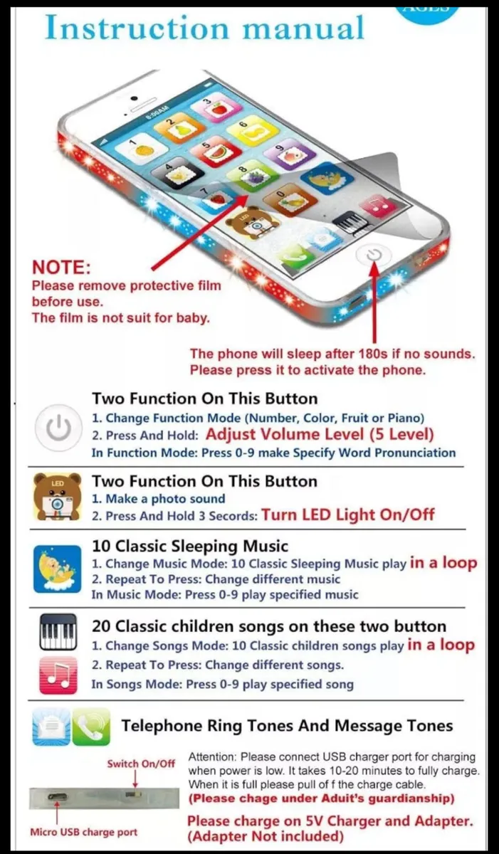 Kids Toy Smart Phone Educational Rechargeable NEW - Image 4