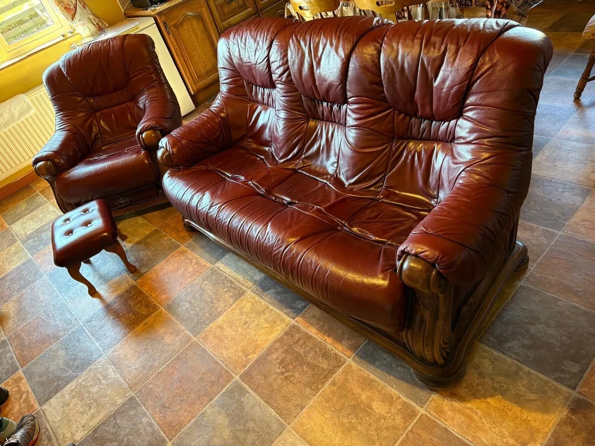 Three seater sofa, two one seaters & footstool - Image 1