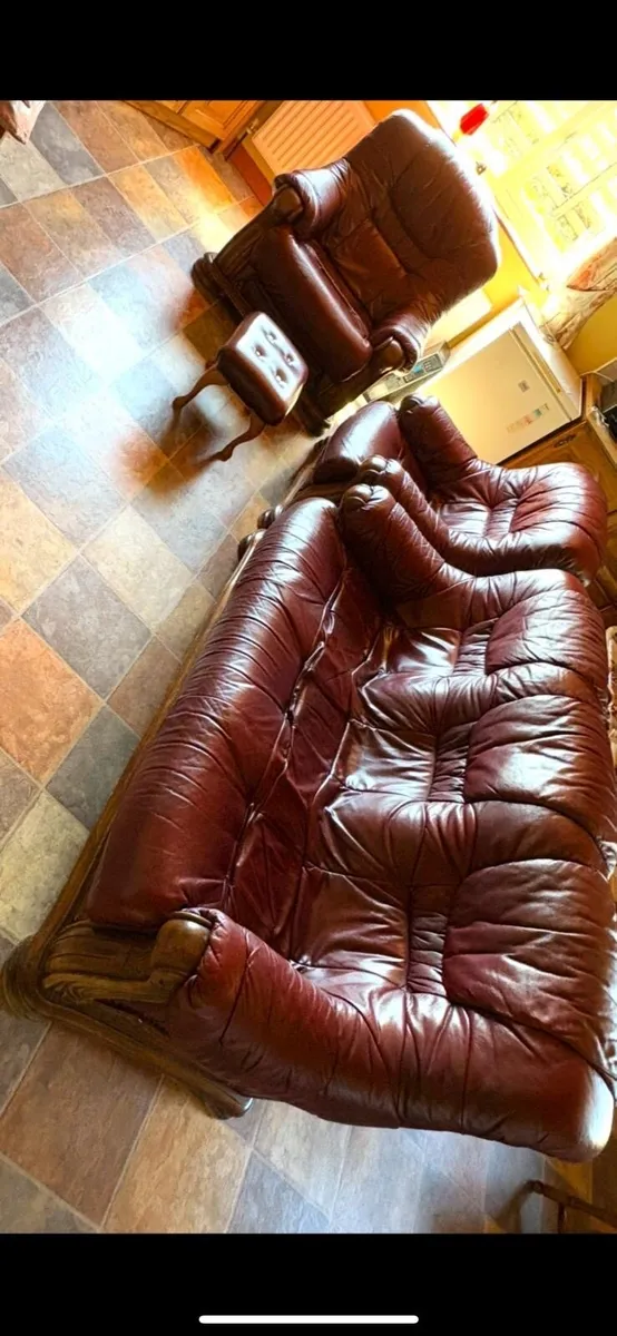 Three seater sofa, two one seaters & footstool - Image 4