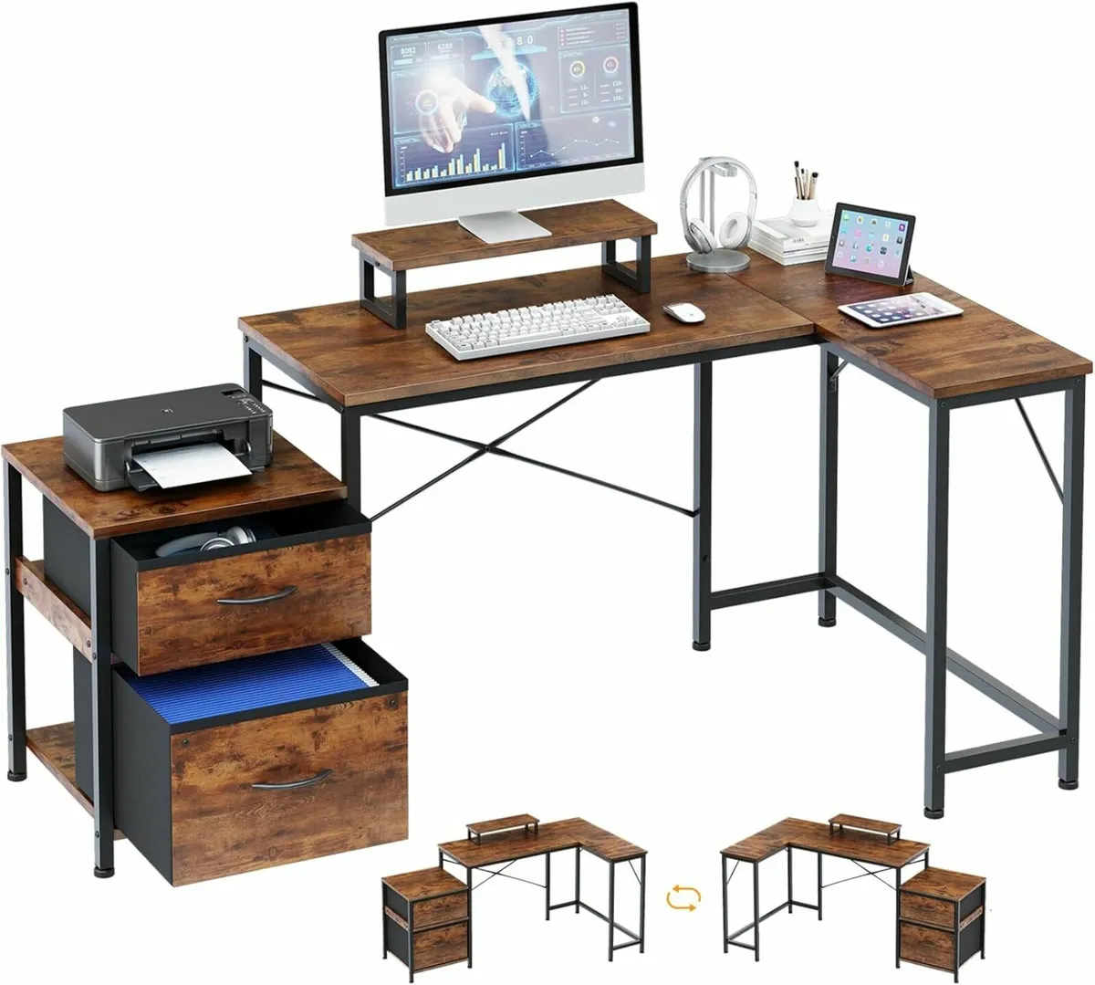 L Shaped Desk office Drawer Storage Drawer - Image 3