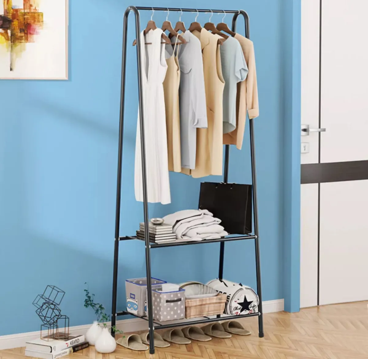 NEW Black Clothes Rail Rack & Storage Shelves - Image 1