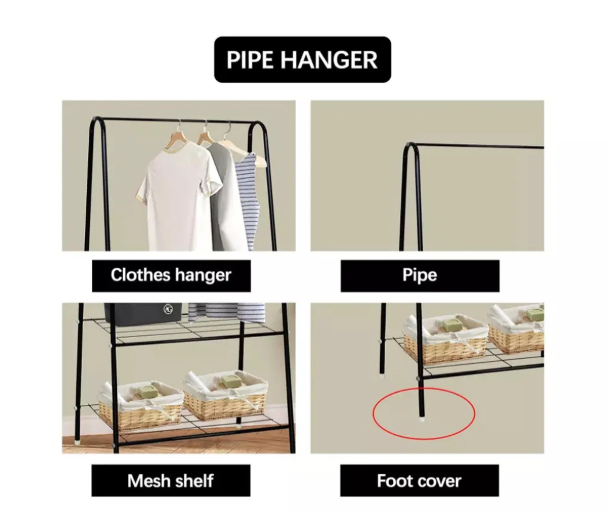 NEW Black Clothes Rail Rack & Storage Shelves - Image 2