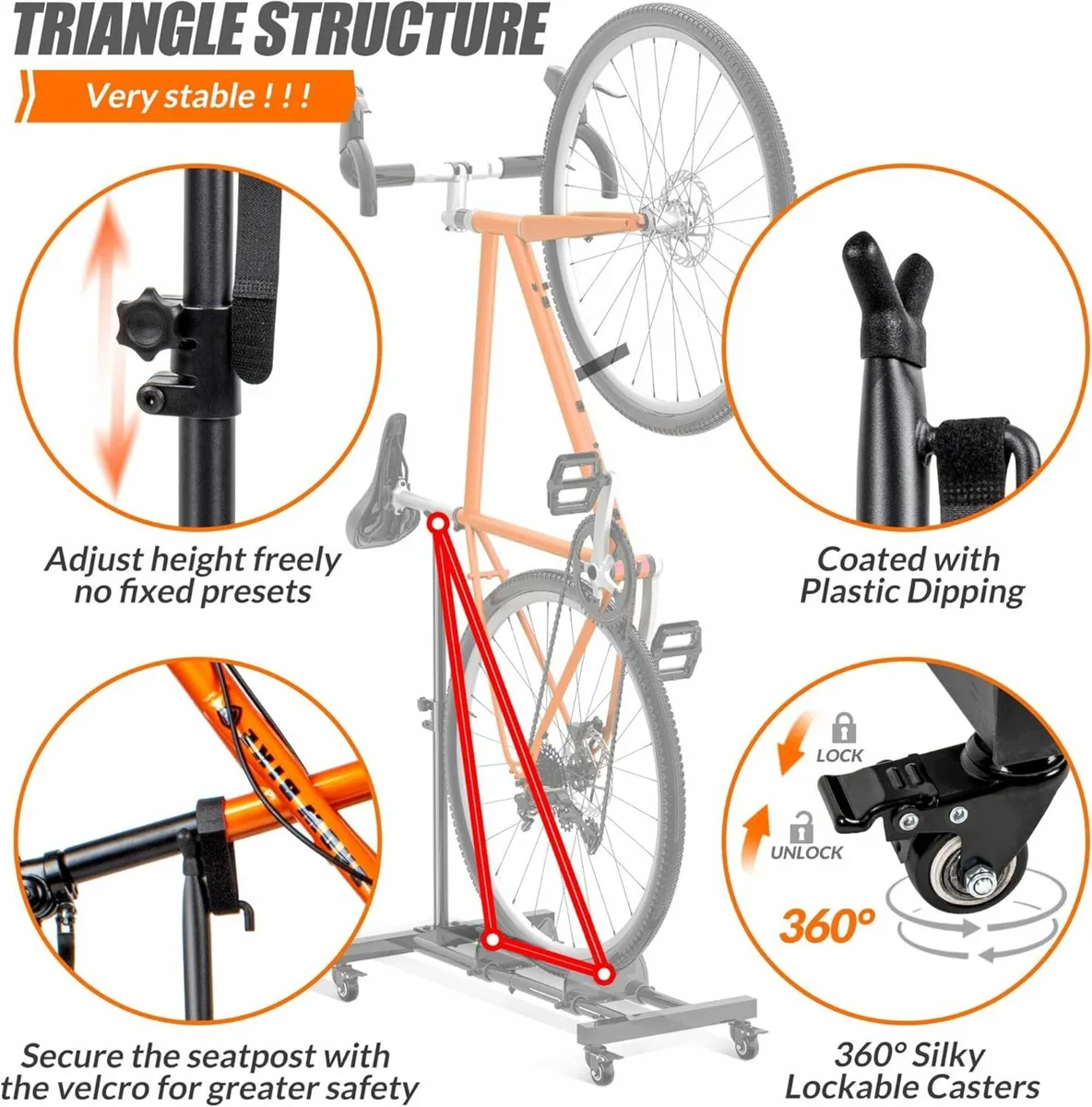 Freestanding Vertical Bike Storage Stand Wheels - Image 4