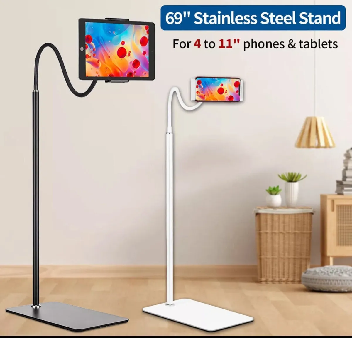 Floor Stand Gooseneck Holder 4-11" Tablet/Phone - Image 1