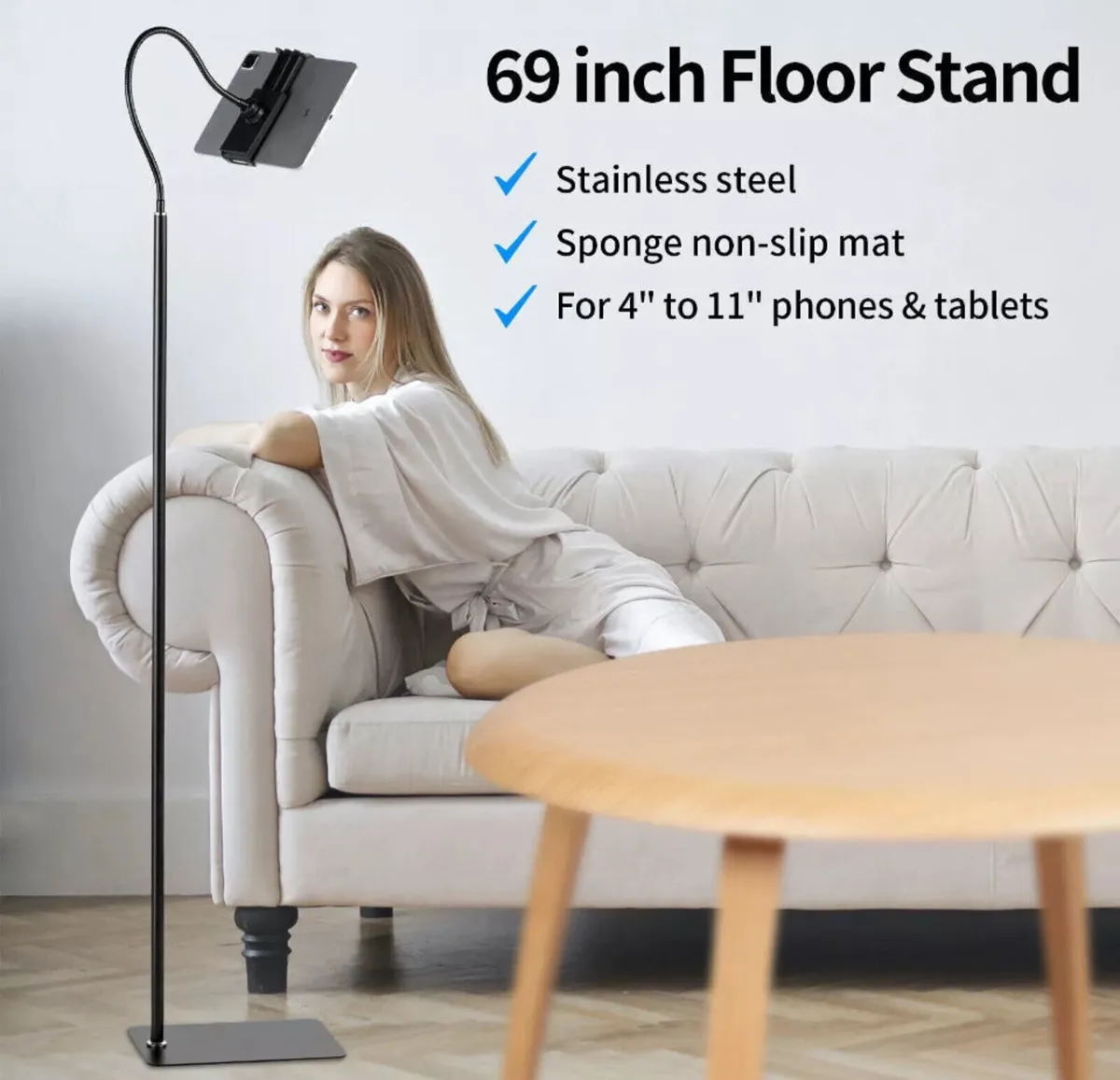 Floor Stand Gooseneck Holder 4-11" Tablet/Phone - Image 3