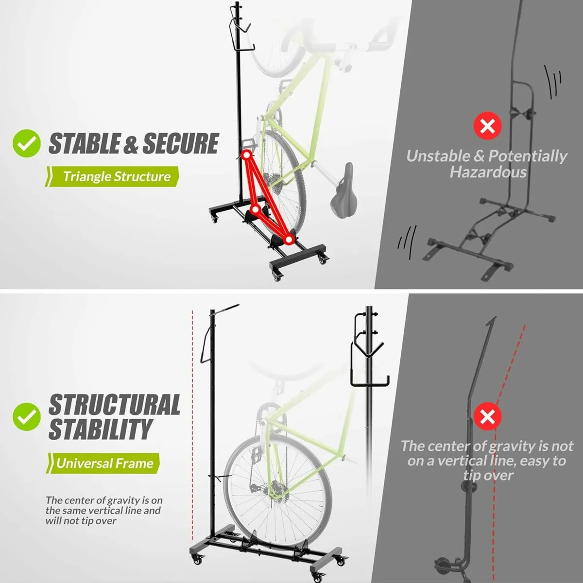 Upright Bike Stand Wheels Vertical Storage Rack - Image 2