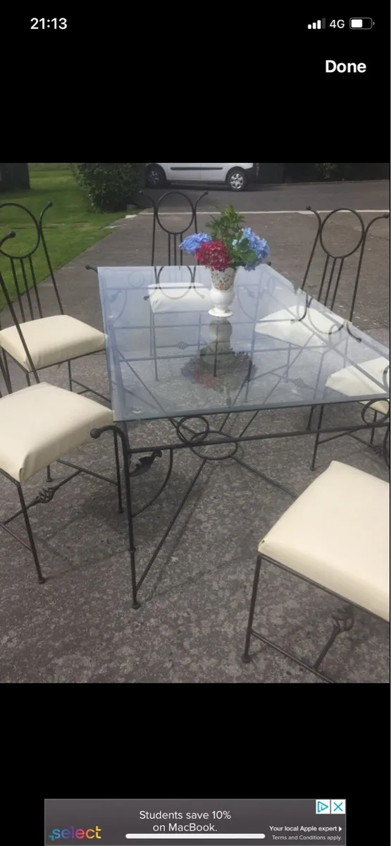 Garden table and 6 leather chairs - Image 1