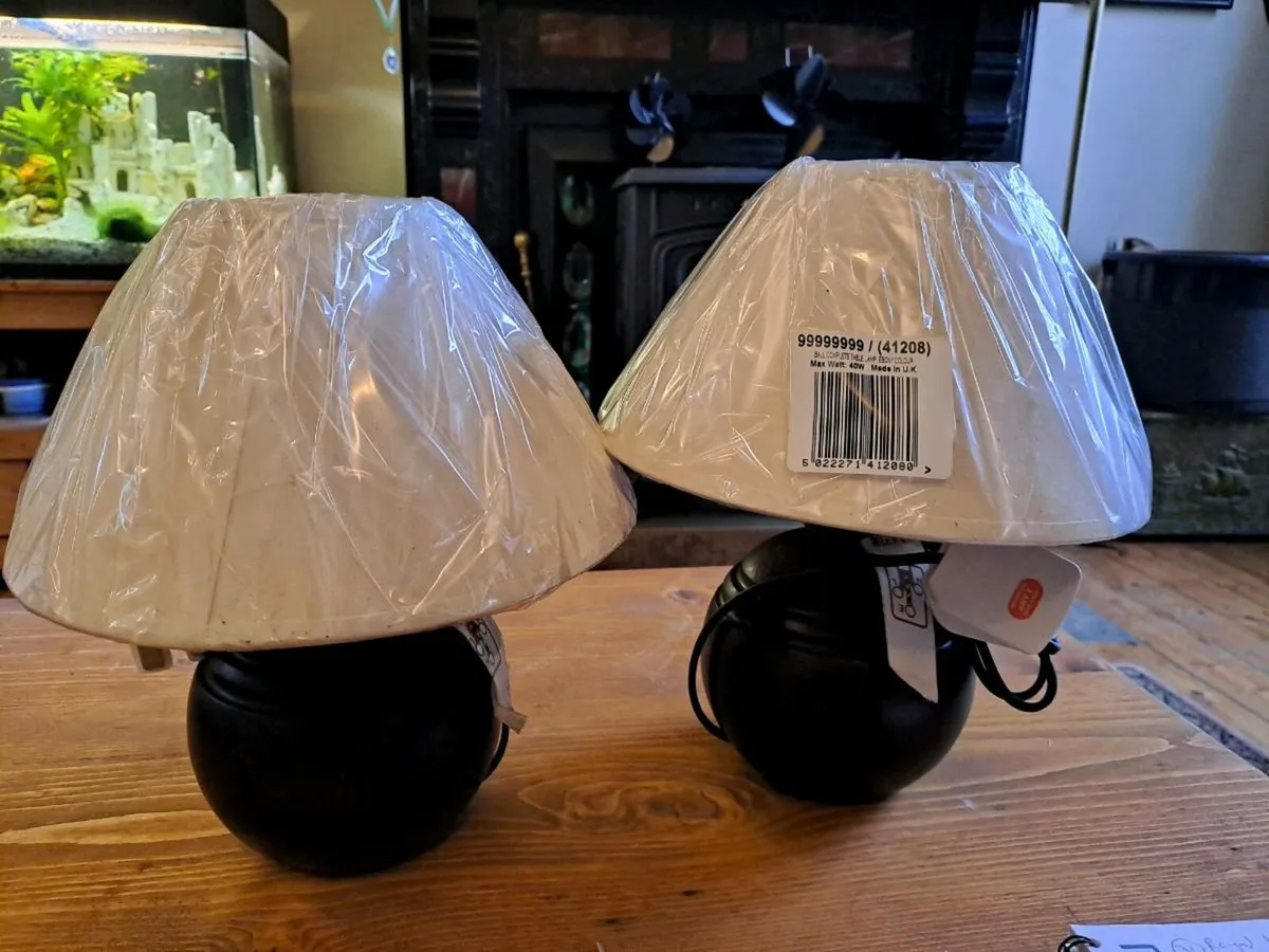 2 lamps ebony wood and beige shade - Image 1