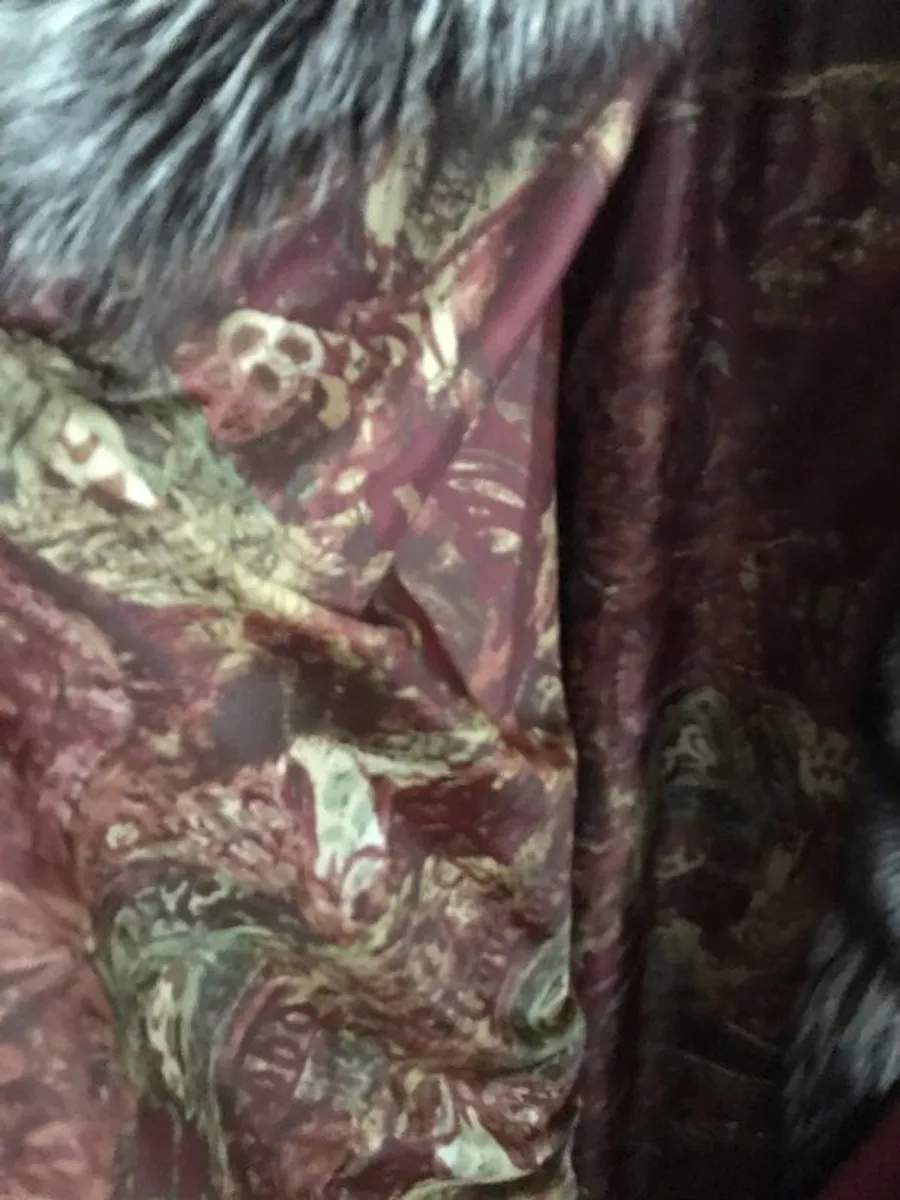 Deep red suede and silver fox edged cape - Image 3