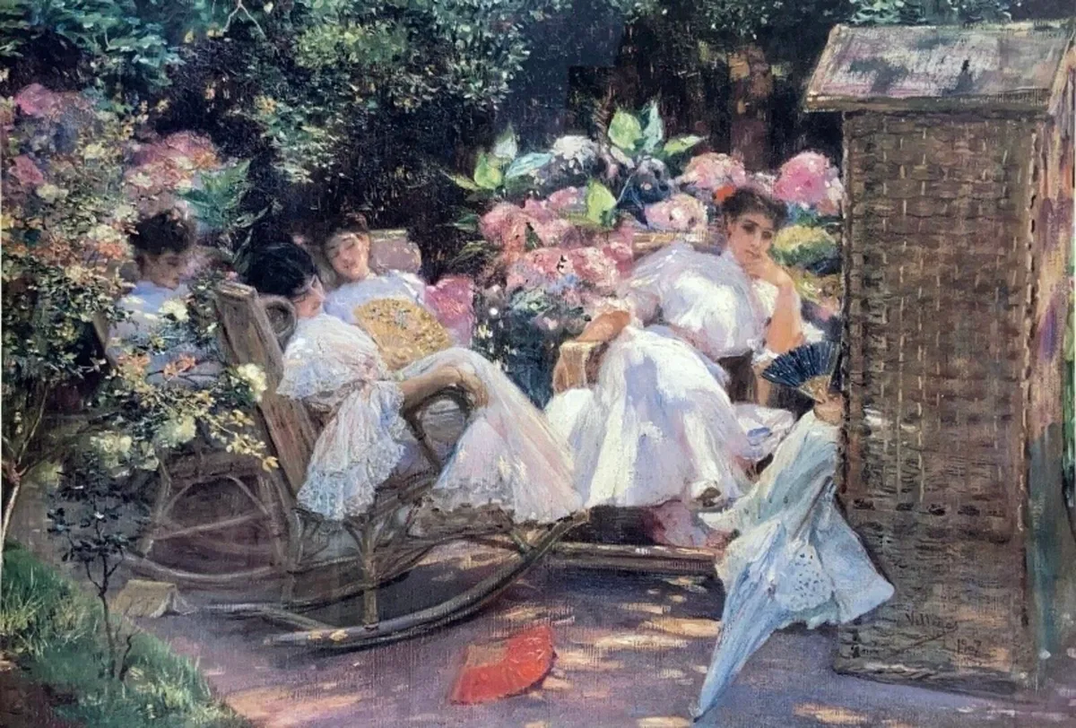 Antique ‘Ladies In The Garden’ Picture Frame - Image 3