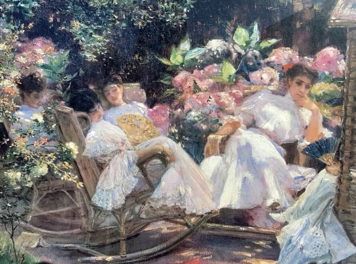 Antique ‘Ladies In The Garden’ Picture Frame - Image 4