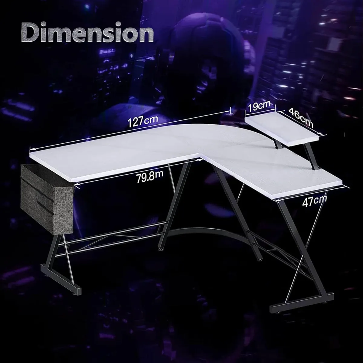 L Shaped Gaming Desk Office White 127x127x75cm - Image 3