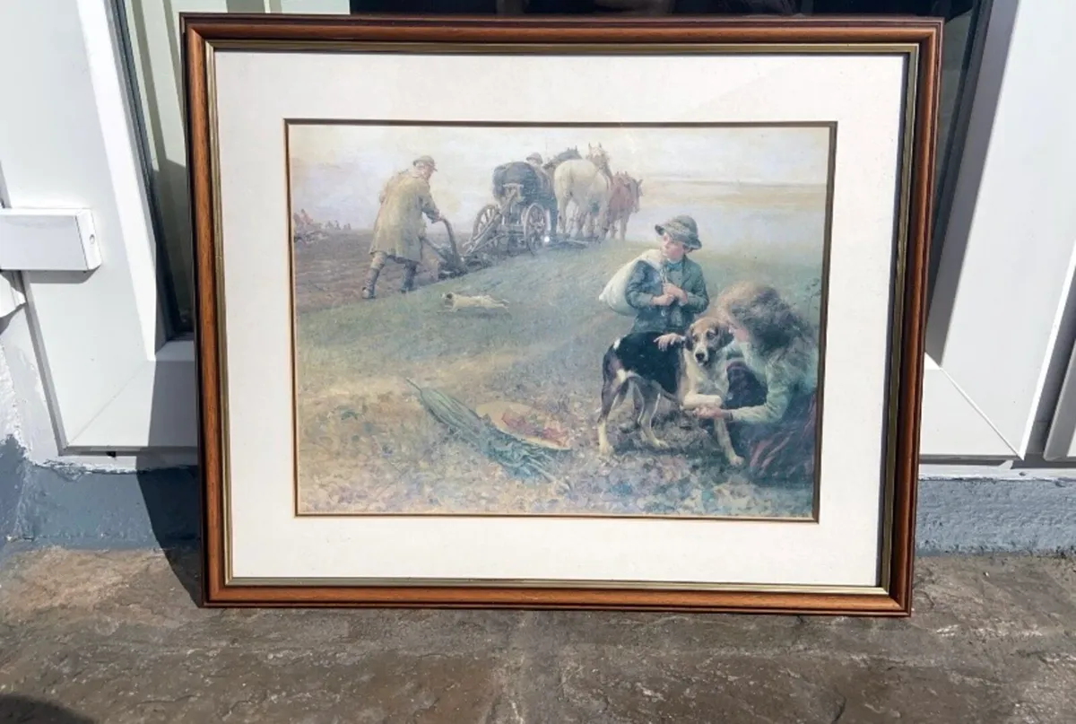 Farm Life Scene with Dog & Children Framed picture - Image 1