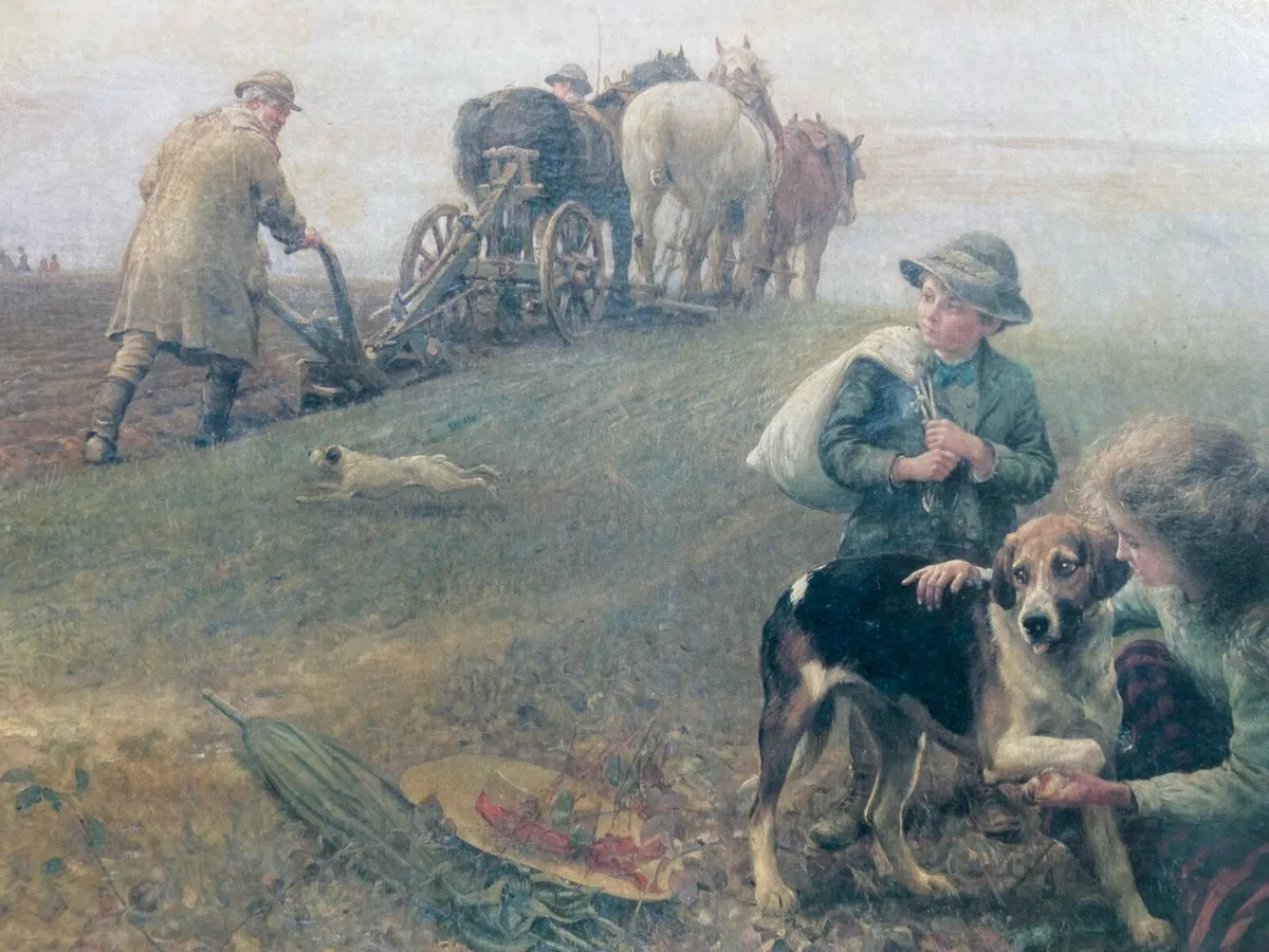 Farm Life Scene with Dog & Children Framed picture - Image 3