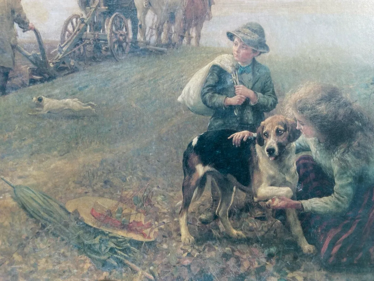 Farm Life Scene with Dog & Children Framed picture - Image 4