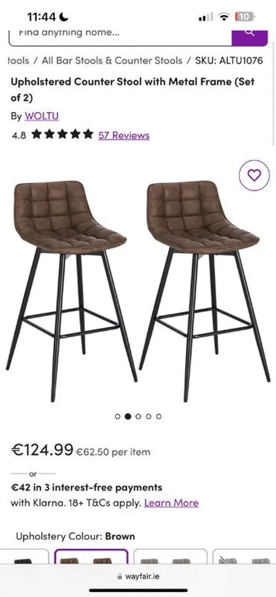Set of 2 brand new brown bar stools - Image 1