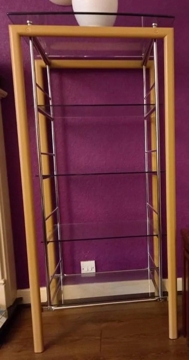 Glass, Chrome and Pine Shelf 1450 x 680 x 530mm - Image 1