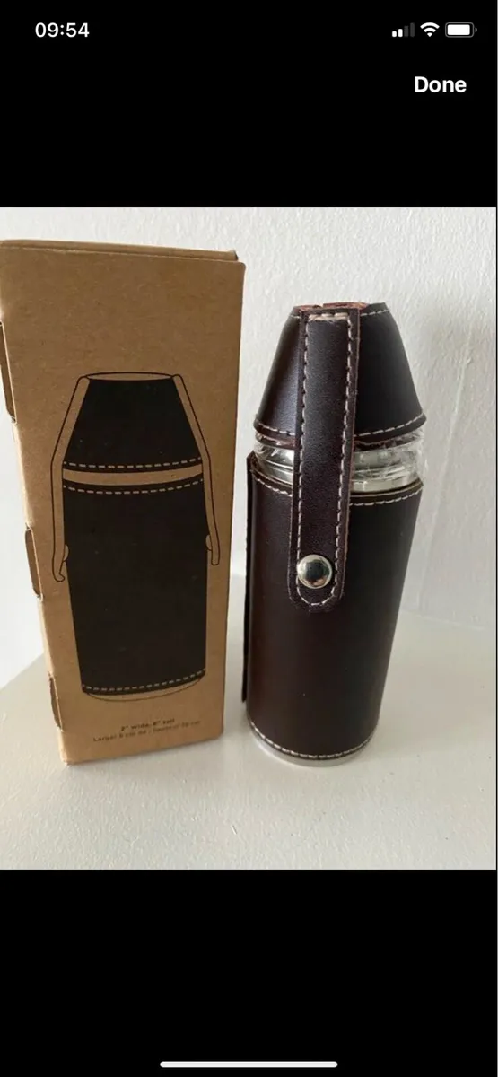 Stainless Steel & Leather Flask Set - Image 2