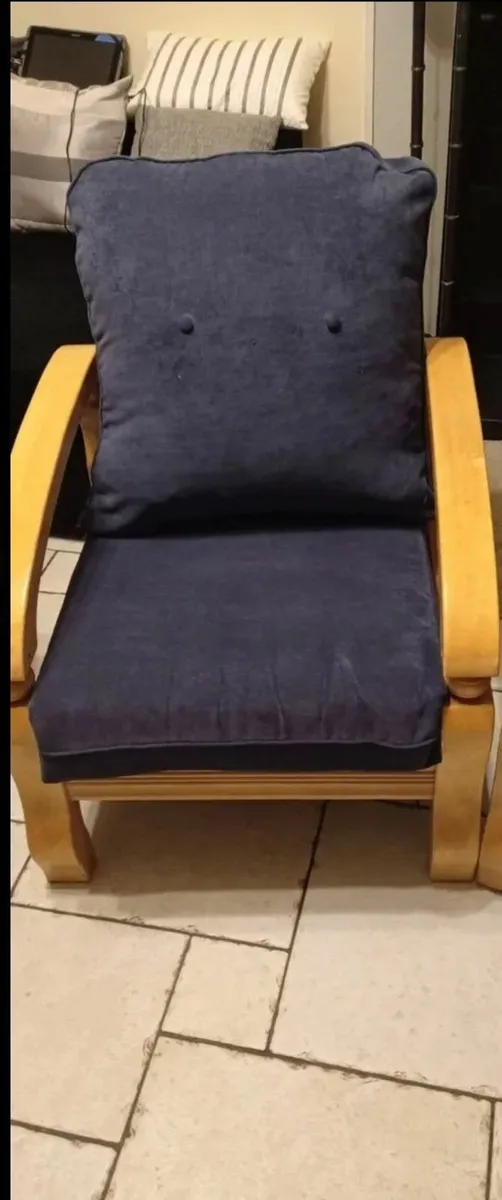 Single navy  and pine armchair REDUCED - Image 1
