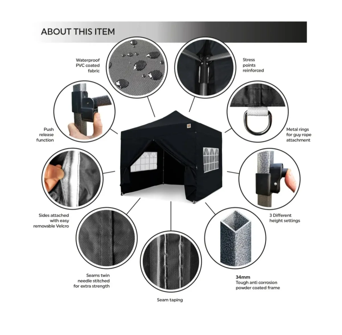 Gorilla Gazebo 3m x 3m Pop-Up Gazebo - Black - Image 4