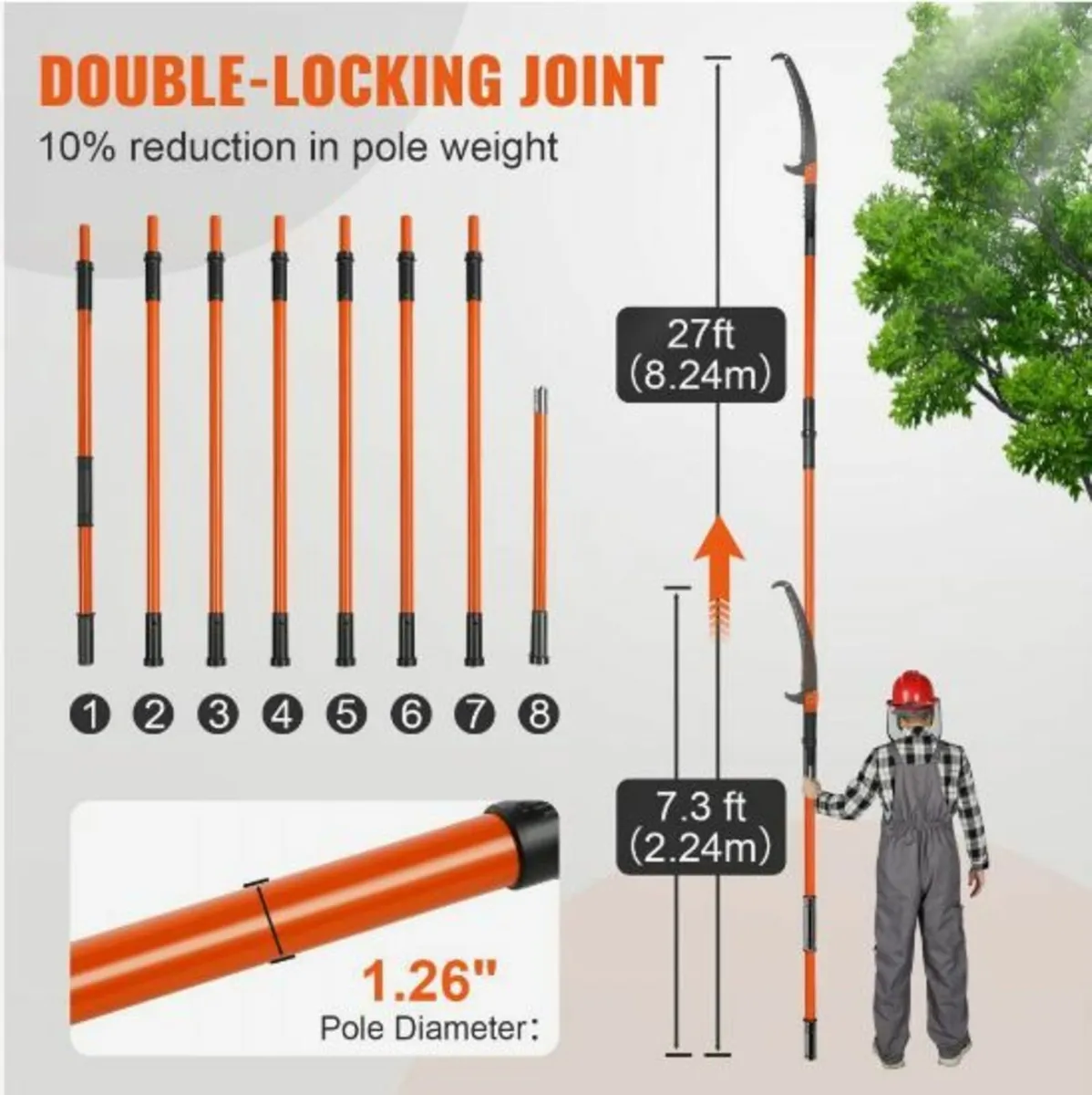 Manual Pole Saw, 7.3-27 ft Extendable Tree Pruner - Image 3