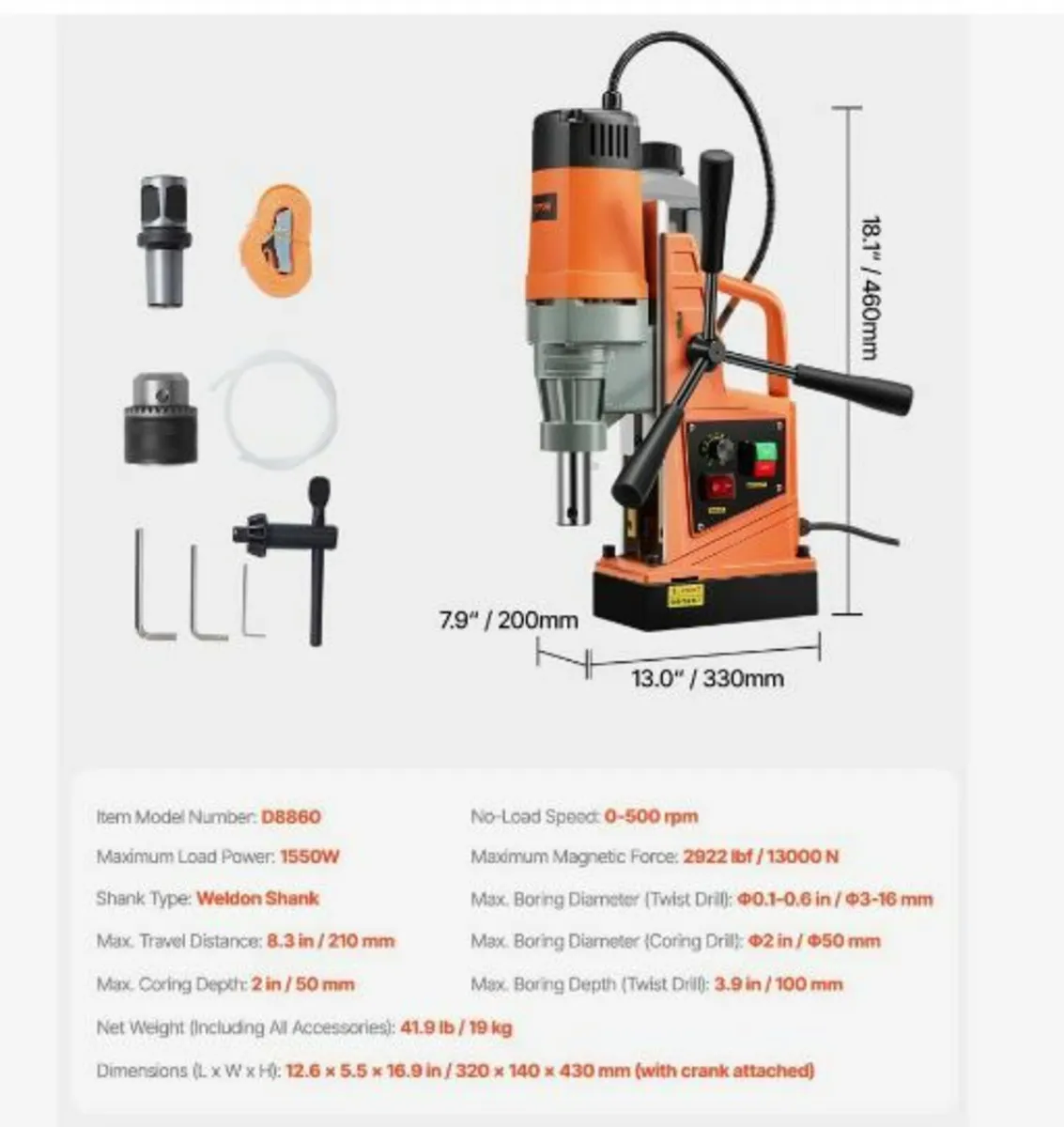 Magnetic Drill 1550W 2922lbf/13000N - Image 3
