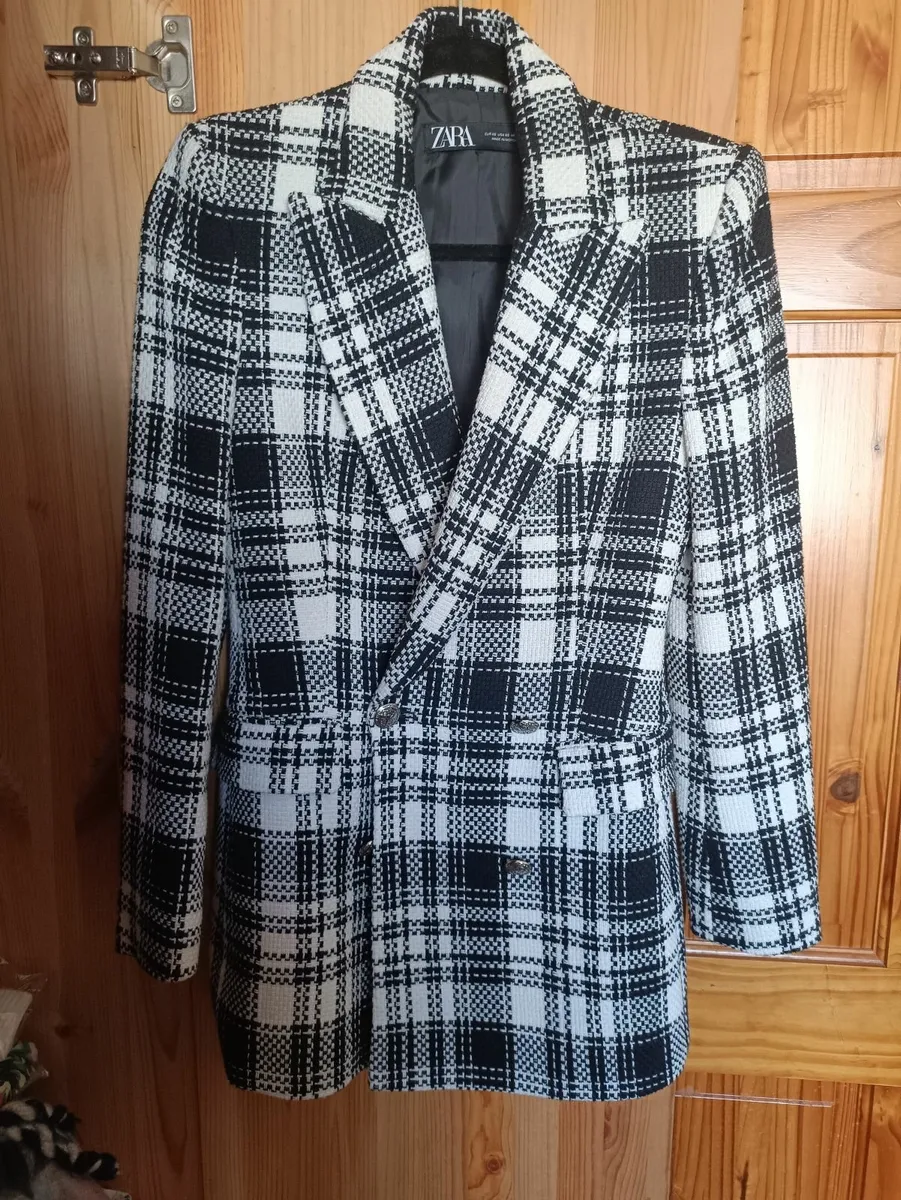 Zara Gingham Blazer XS, Black & White, Silver Butt - Image 1