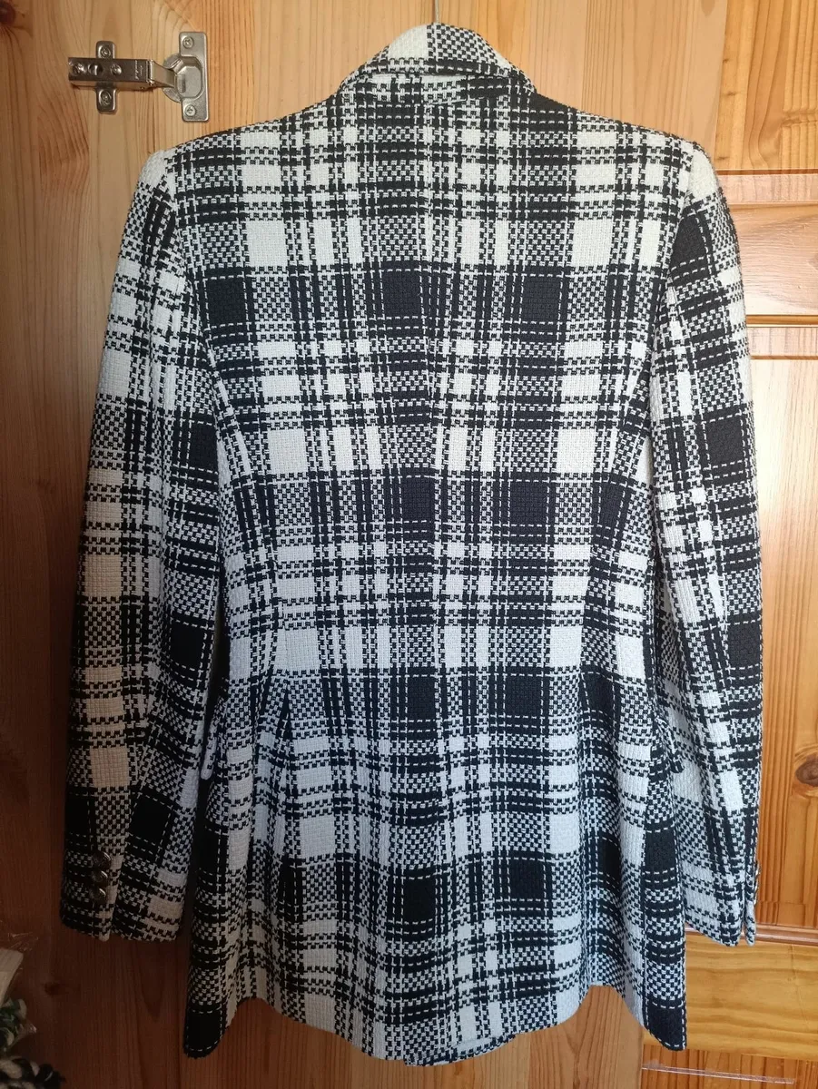 Zara Gingham Blazer XS, Black & White, Silver Butt - Image 2