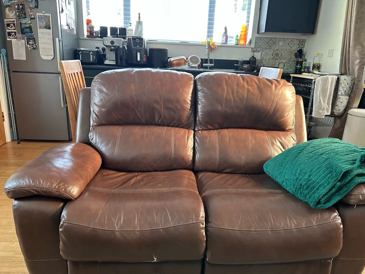 Brown leather two seater recliner - Image 2