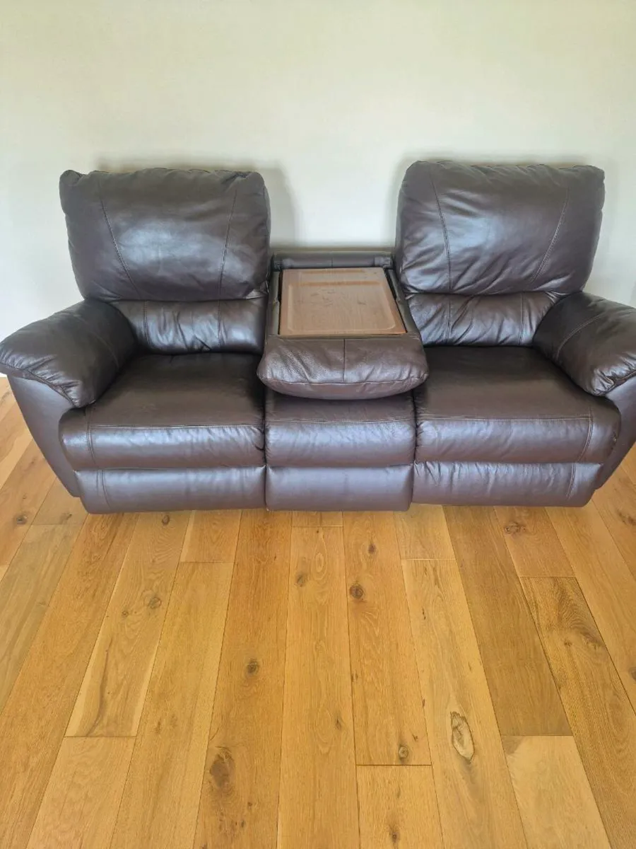 3 + 2 brown leather recliners - Image 2