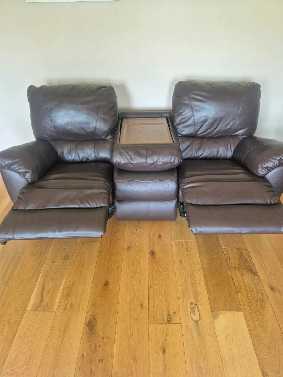 3 + 2 brown leather recliners - Image 3